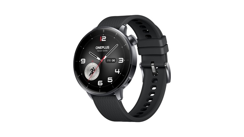 Close-up of the OnePlus Watch 3 showing its circular display and metal casing.