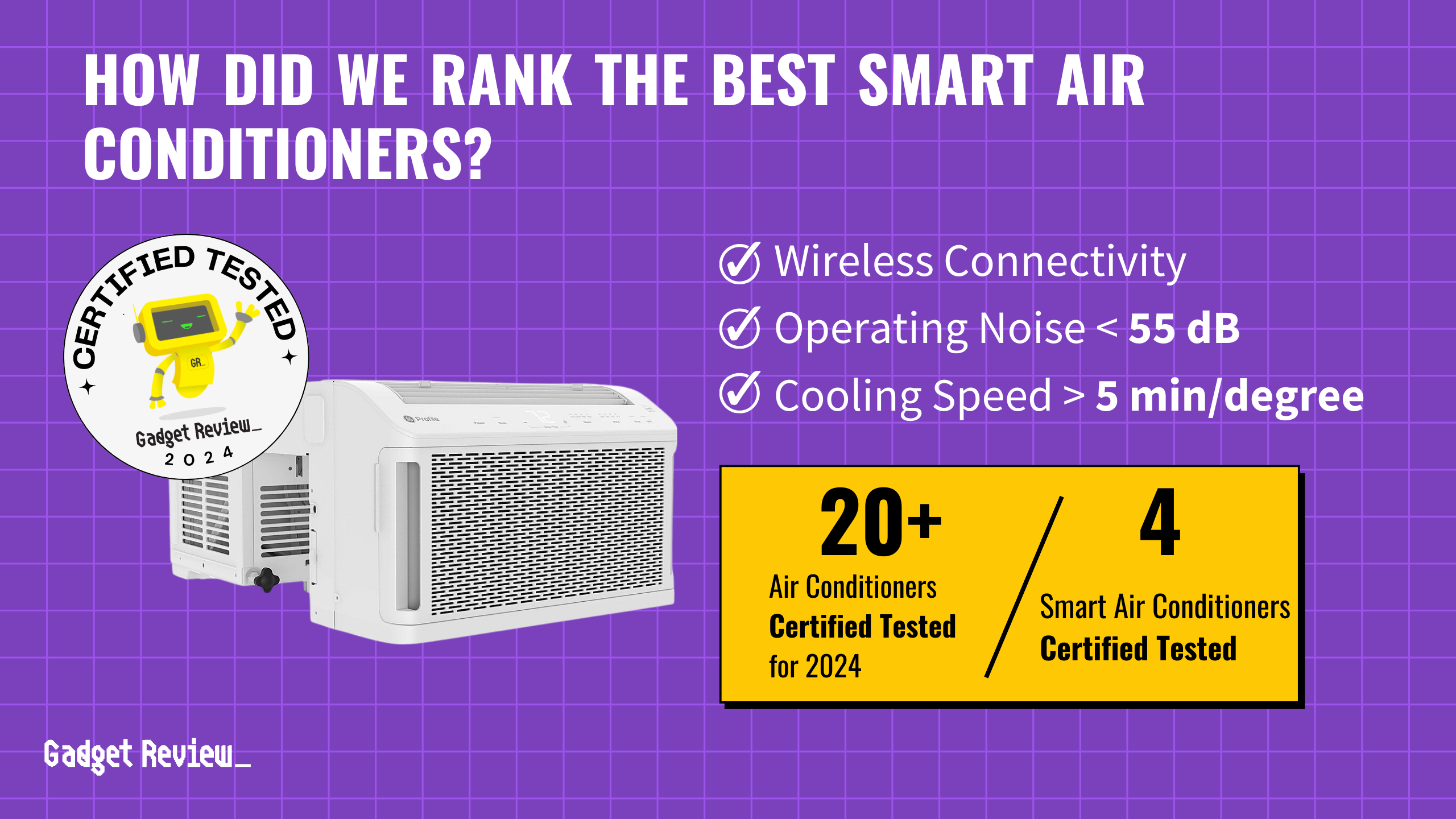 Close-up of a smart air conditioner featuring a digital display and smartphone app interface.