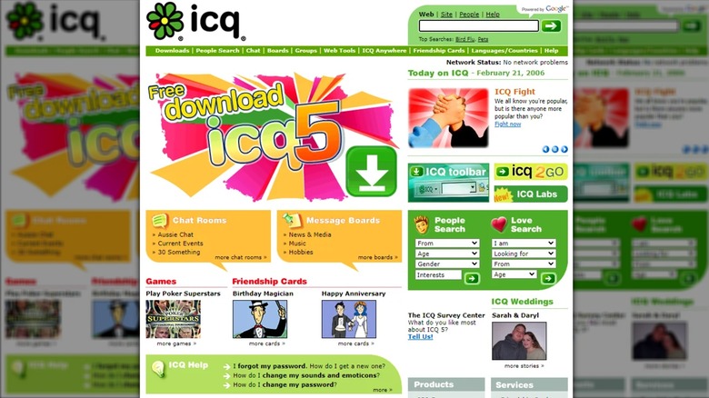 A screenshot showcasing what the ICQ webpage looked like in its early years.
