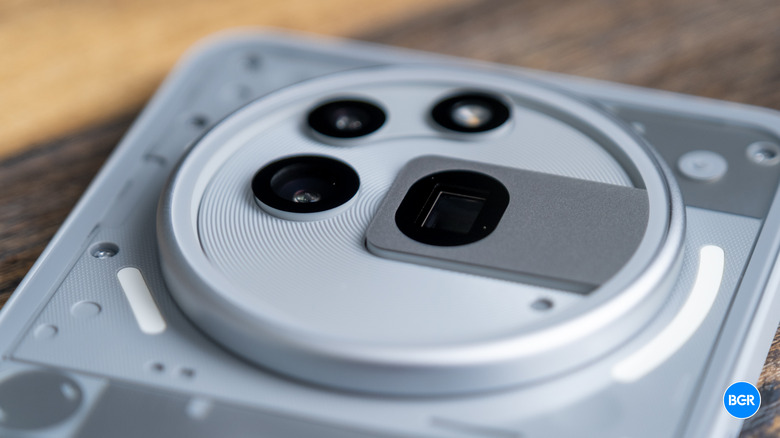 Close-up of the Nothing Phone (3a) Pro camera housing including the periscope lens.