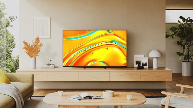 A sleek Sony Bravia 5 Mini LED Smart TV mounted on a wall in a modern living room.