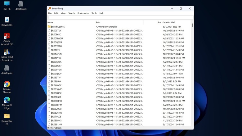 The Everything search utility window displaying a fast list of file results.