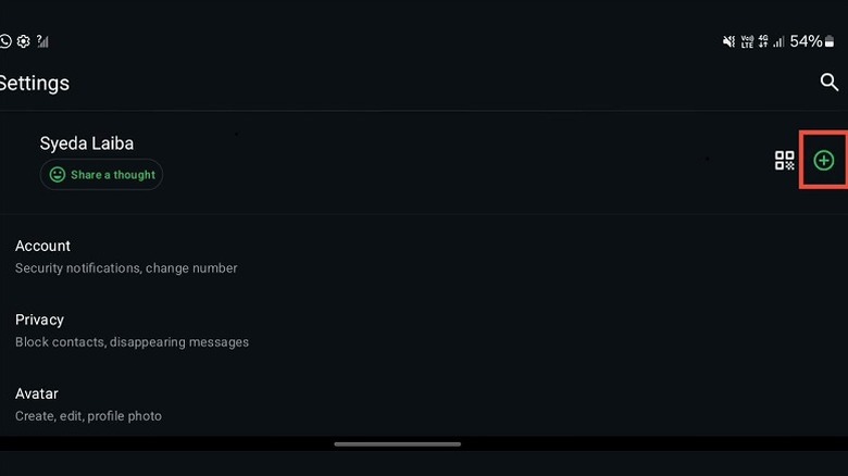 A settings menu in WhatsApp showing the 'Add Account' toggle for multiple profiles.