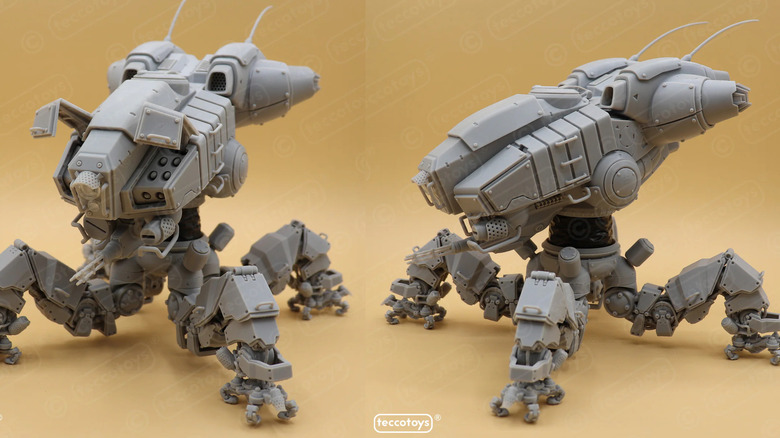 An articulated 3D printed robot model on a neutral background.