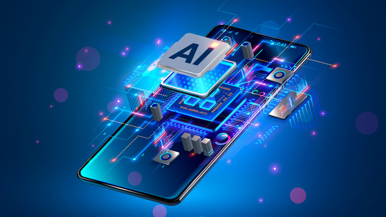 An artistic rendering of an AI processing chip glowing inside the circuitry of a smartphone.