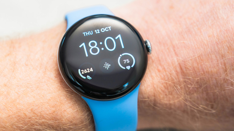 Close-up of a Pixel Watch 4 worn on the wrist.