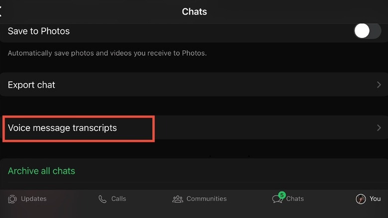A chat screen showing a voice message with a text transcript displayed beneath it.