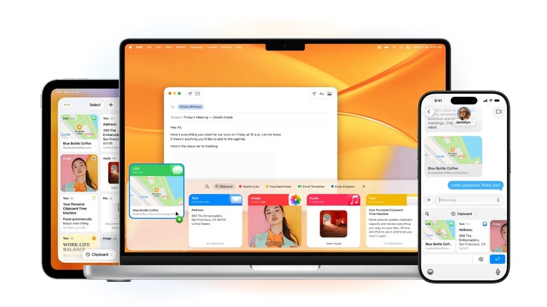 Promotional image showing the Paste clipboard manager interface across a MacBook Pro, iPhone, and iPad.