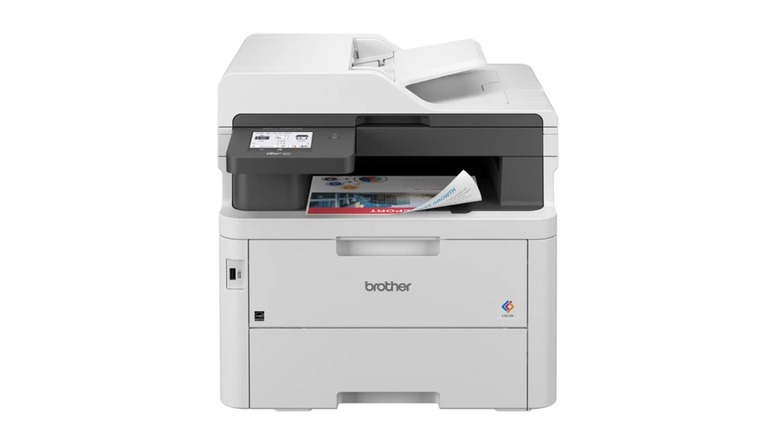 The Brother MFC-L3765CDW white digital color laser printer.