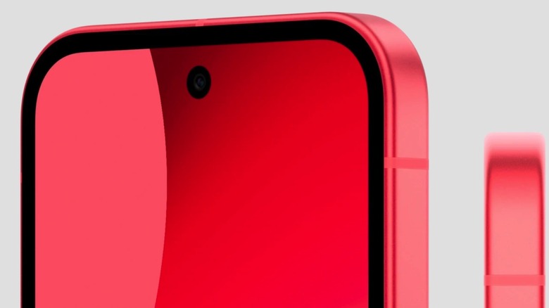Close-up detail of the Pixel 10a selfie camera and front display panel.