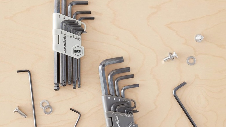 Amazon Basics 26-piece hex key kit organized in its color-coded carrying case.
