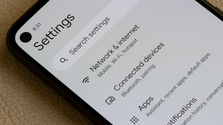 The Android system settings menu visible on a mobile device.