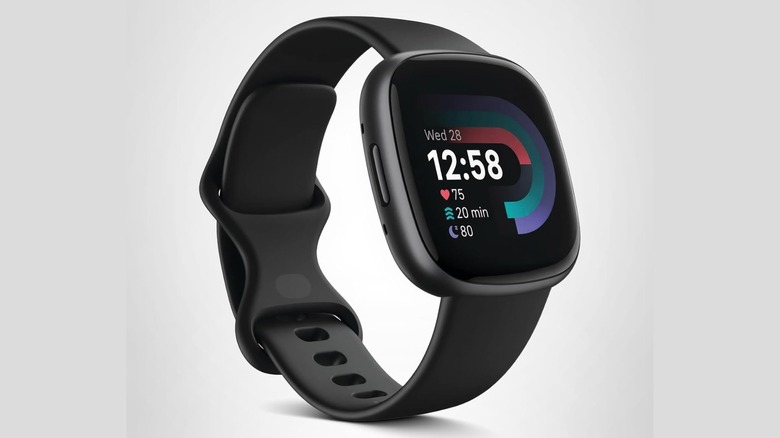 Product shot of the Fitbit Versa 4 in Black and Graphite color option.