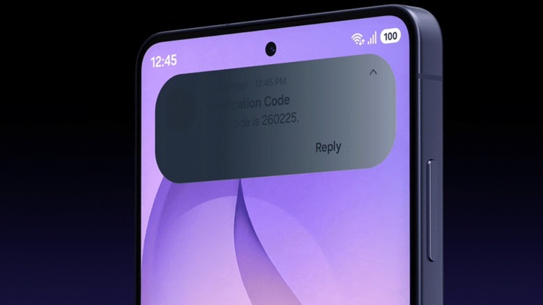 The Galaxy S26 Ultra's screen showing a privacy filter that obscures notifications from side angles.