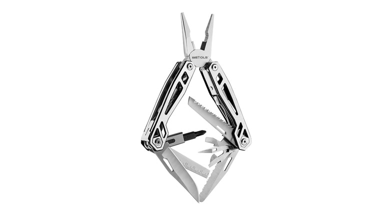 A WETOLS 21-in-1 multi-tool displayed against a clean white background showing its various functions.