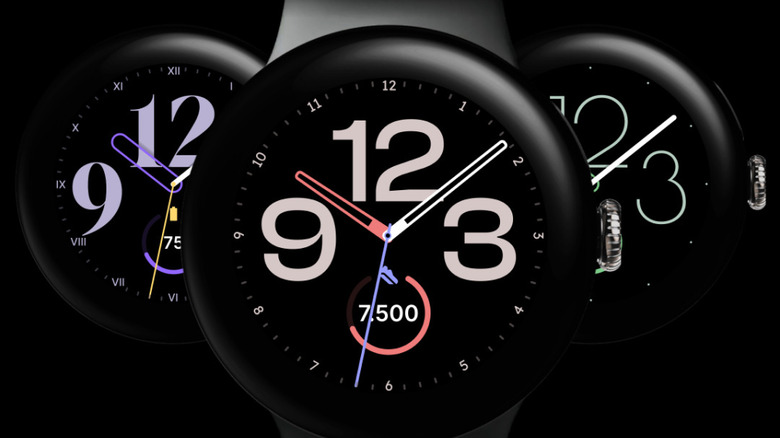 Typograph watch face showing bold digital-analog hybrid typography with custom colors.