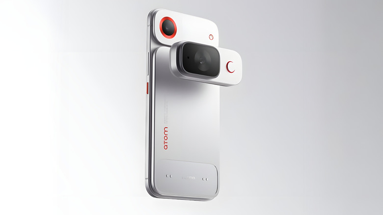 The Tecno Atom concept phone focusing on its unique camera module and slim build.