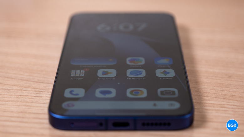 Close-up of the Xiaomi 17T Pro's vibrant AMOLED screen showing a colorful high-definition image.