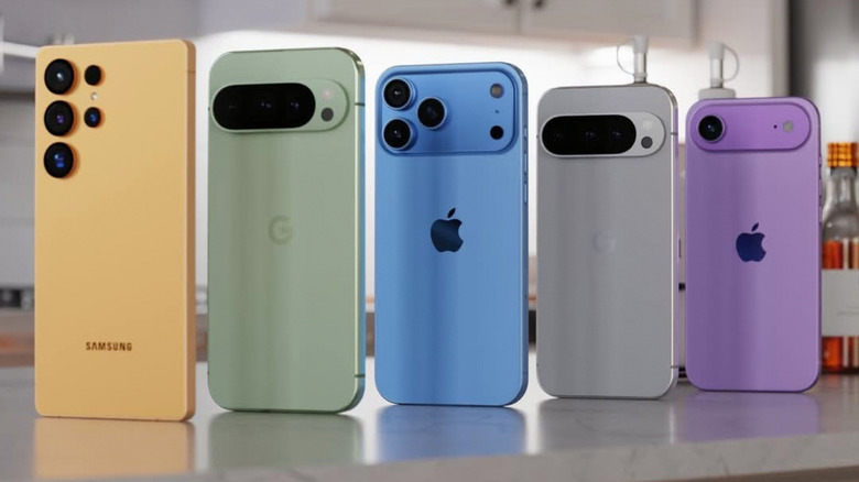 A variety of Android and iPhone models laid out, representing the diverse choices for security-conscious users.