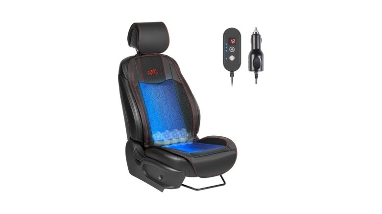 A Paffenery ventilated car seat cover with integrated cooling fans installed on a driver's seat.