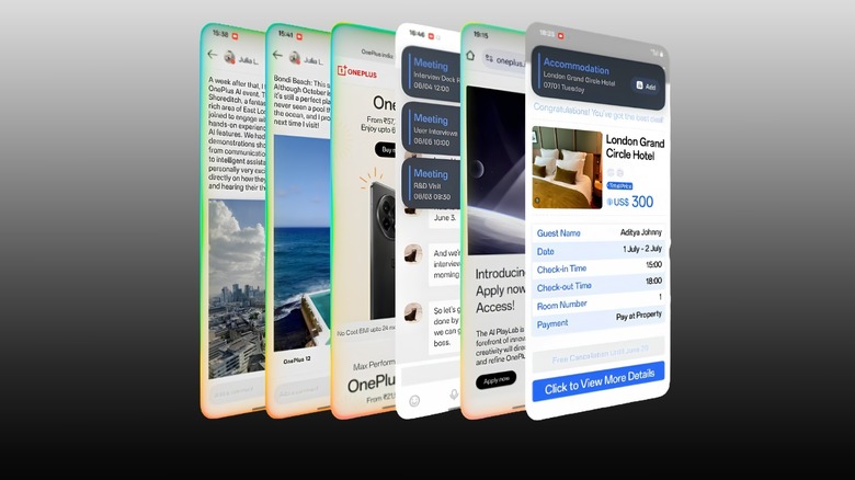 Series of screenshots showcasing the OxygenOS 16 user interface and notification shade.