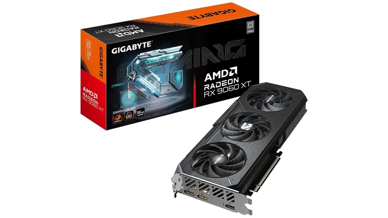 A Gigabyte Radeon 9060 XT 16 GB graphics card.