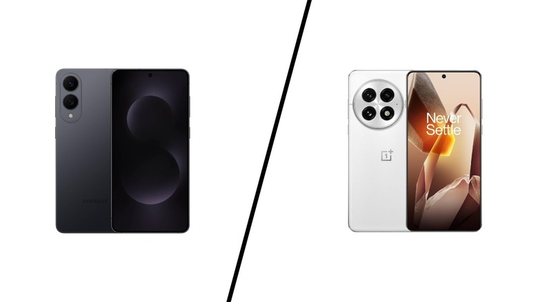 The Samsung Galaxy S25 Edge and OnePlus 13 positioned for comparison.