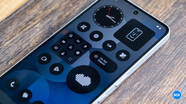 The high-brightness OLED display of the Nothing Phone (3a) Pro seen from the front.