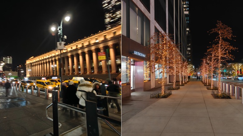 Two night-mode photos of city buildings captured with the OnePlus 15R.