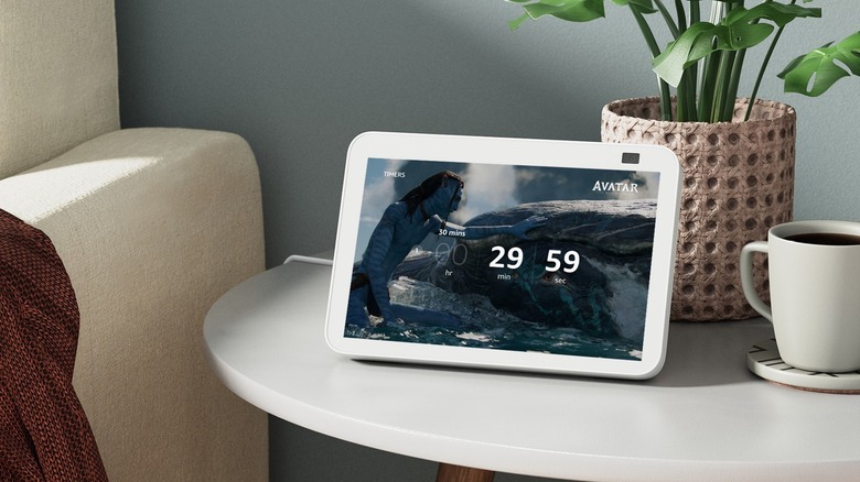 An Amazon Echo Show displaying an active smart home automation timer.