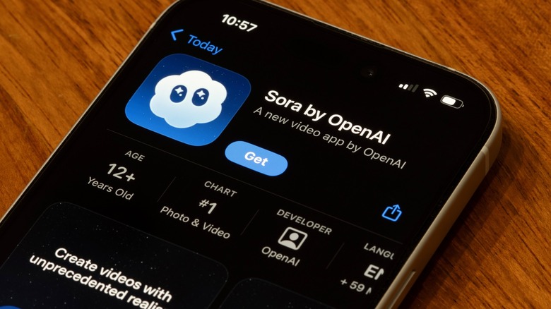 The Sora app listing shown on the Apple App Store interface.