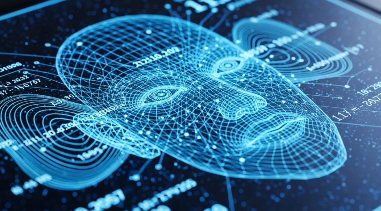 A digital identification document with scanning lines and neural network data overlays symbolizing AI document forgery.
