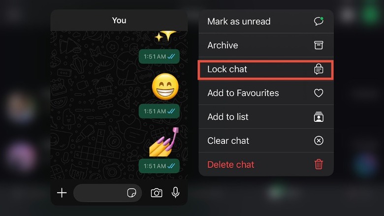 A context menu in a chat showing the 'Lock chat' option highlighted.