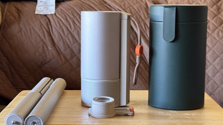 A perspective shot showing the compact, coffee-can sized dimensions of the MoGo 3 Pro.