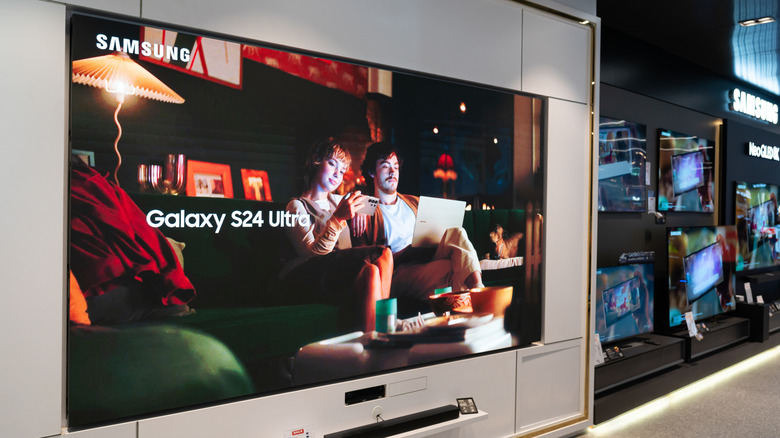 A Samsung television display showing high-definition content in a media room.