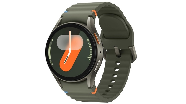 Samsung Galaxy Watch 7 with a green sport band and a clean circular display.