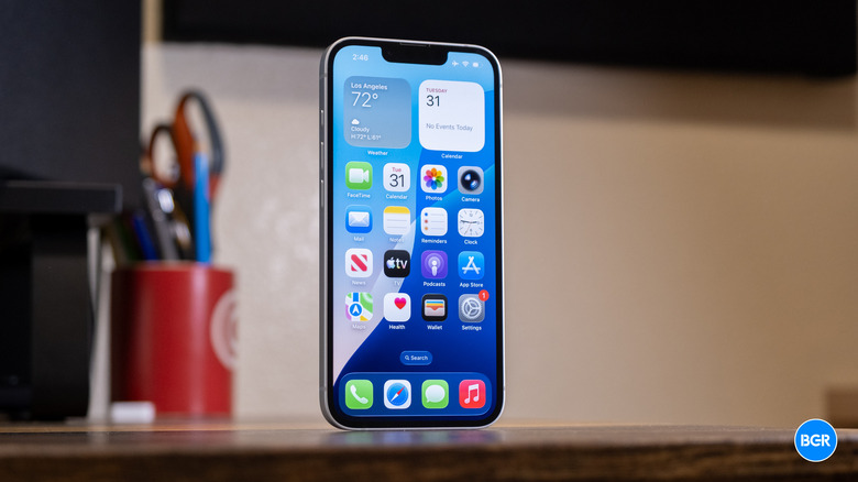 The front screen of the iPhone 17e showing the notch and display.
