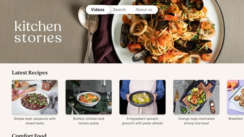 KitchenStories app on Apple TV displaying high-definition food photography and recipe cards.