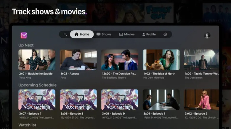 The Trakt.TV application interface showing tracked TV episodes and watchlists.