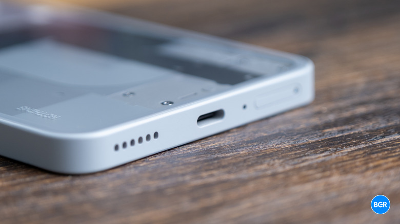Bottom view of the Nothing Phone (3a) Pro showing the USB-C charging port.