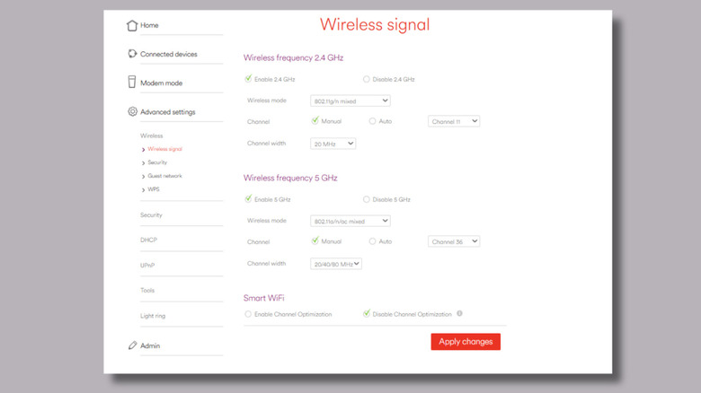 A screenshot of a router's web-based administrative interface showing various network settings.