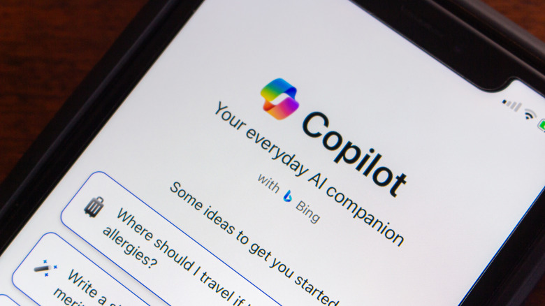 A close-up of a smartphone screen displaying the Microsoft Copilot interface.