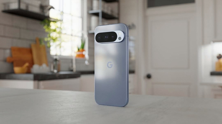 Google Pixel 10 Pro resting on a kitchen surface, demonstrating its aesthetic integration into a modern home.