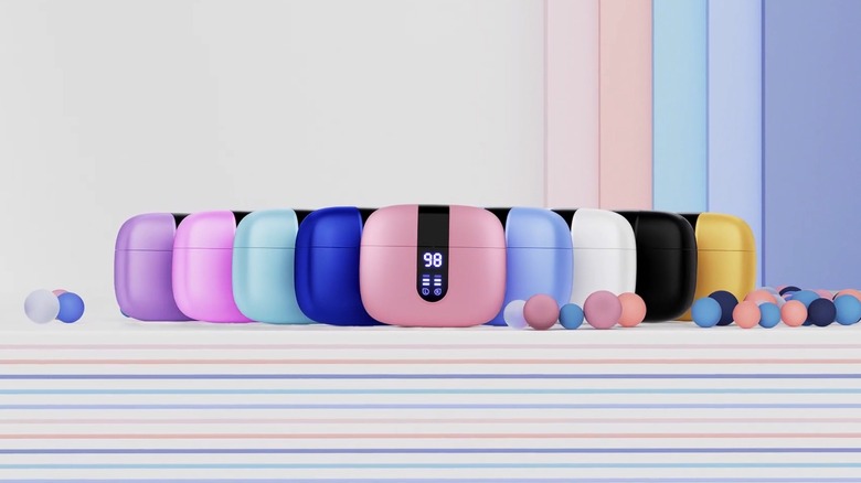 Tagry X08 wireless earbuds in their charging case featuring a digital power display.