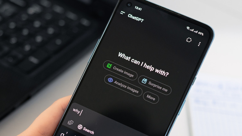 Smartphone screen showing a ChatGPT-style interface with the user asking 'why'.