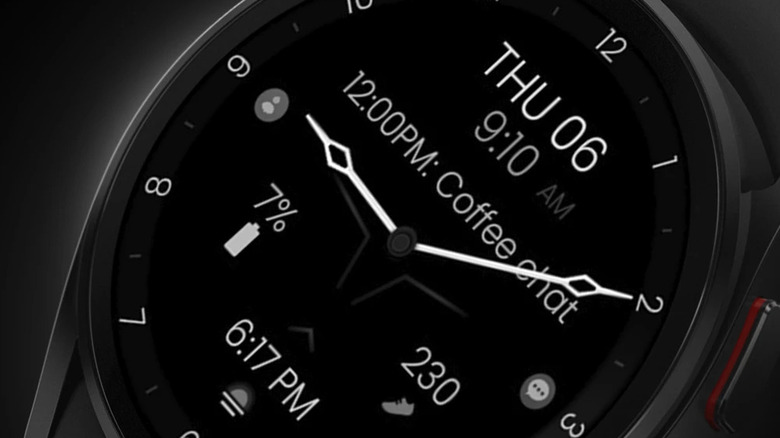 Minimal Black v30 watch face featuring a clean analog layout and dark background.