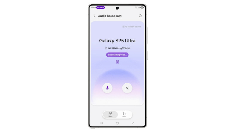 The Auracast broadcasting interface on a Samsung Galaxy smartphone.
