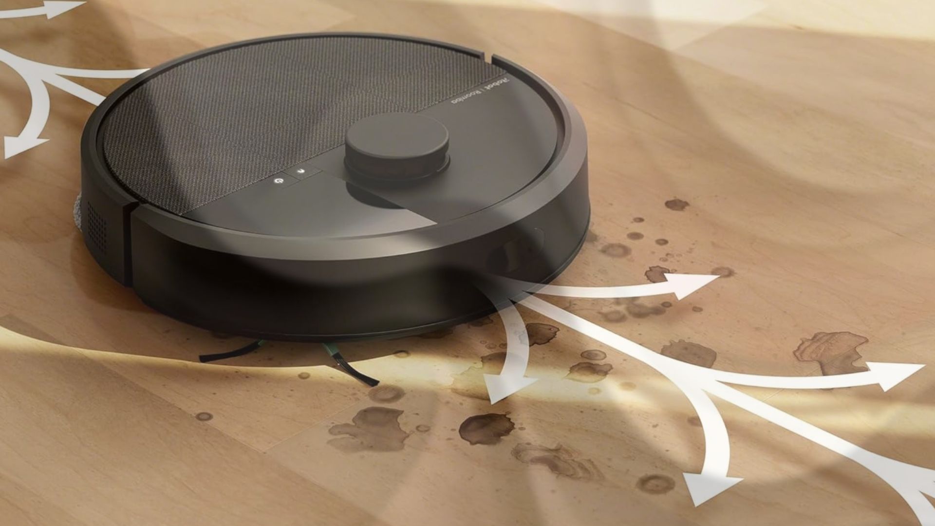 Top view of the iRobot Roomba Plus 405 illustrating the sensor layout and sleek design.
