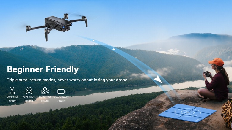 A pilot demonstrating the AI-assisted landing feature with the Ruko U11MINI drone.