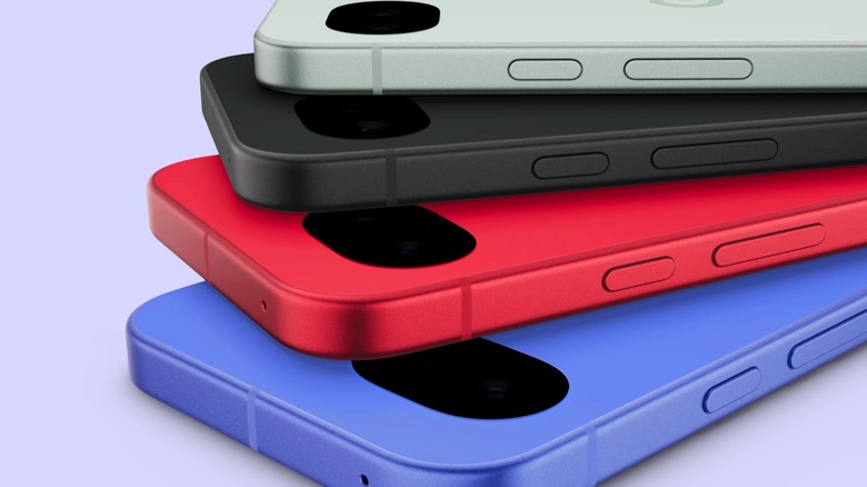 A lineup of the various color options available for the Google Pixel 10a.
